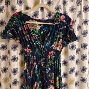 Blue floral maxi dress with buttons - S/M